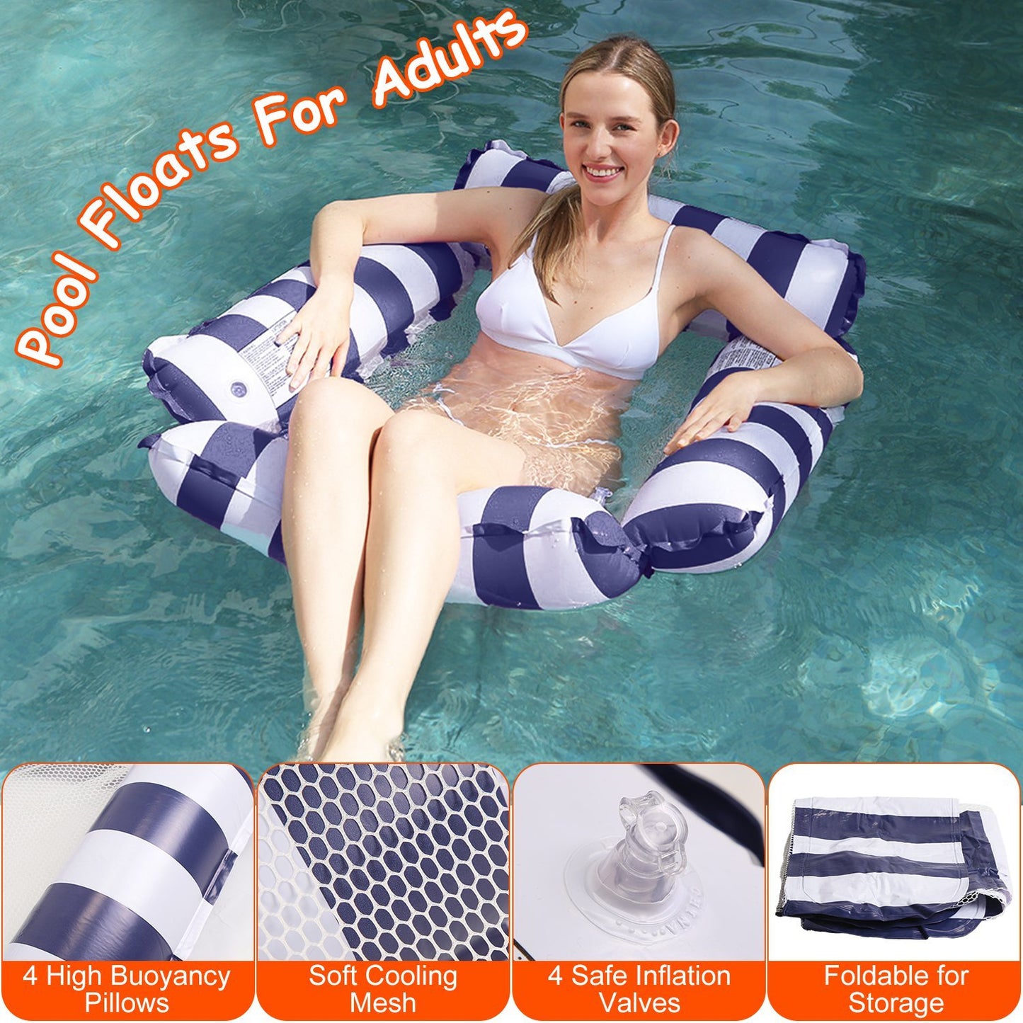 Set Of 3 Pack Inflatable Pool Floats 1 Drink & Snack Float 2 Water Hammocks With High Buoyancy Pillows Cooling Mesh