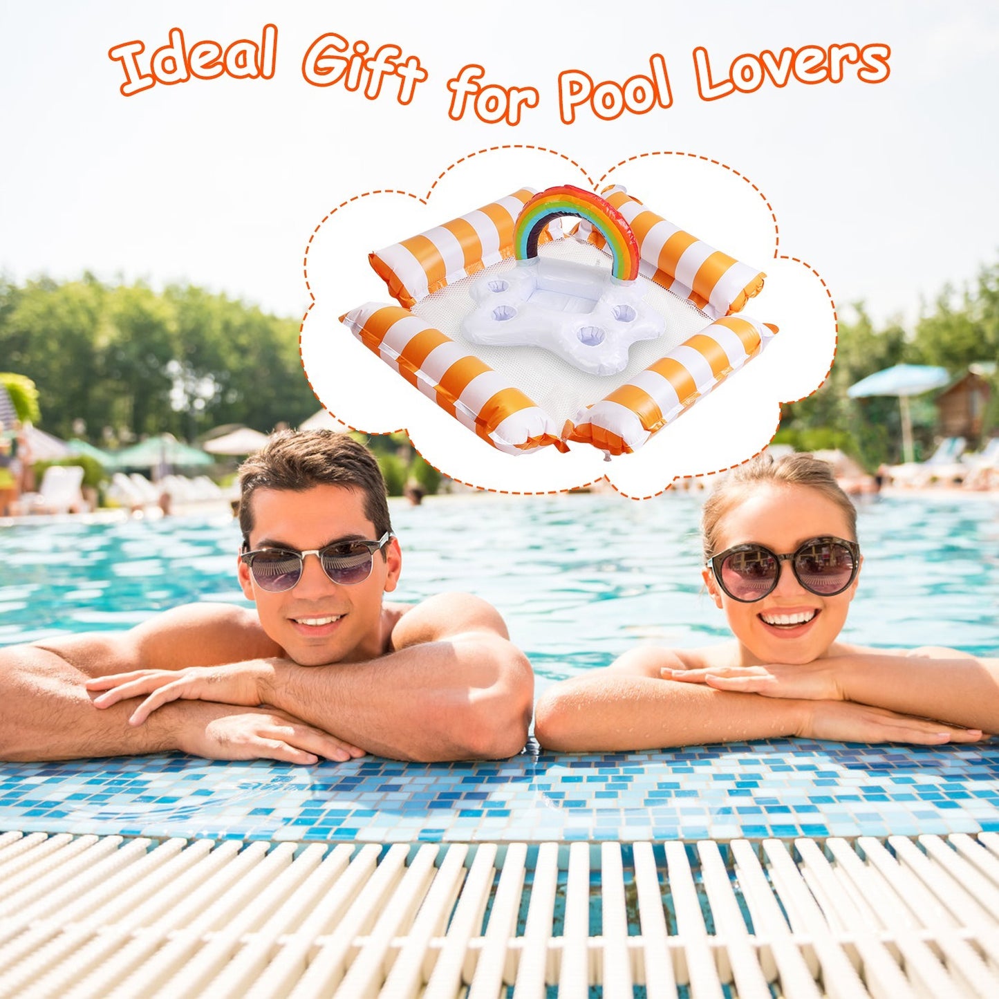Set Of 3 Pack Inflatable Pool Floats 1 Drink & Snack Float 2 Water Hammocks With High Buoyancy Pillows Cooling Mesh