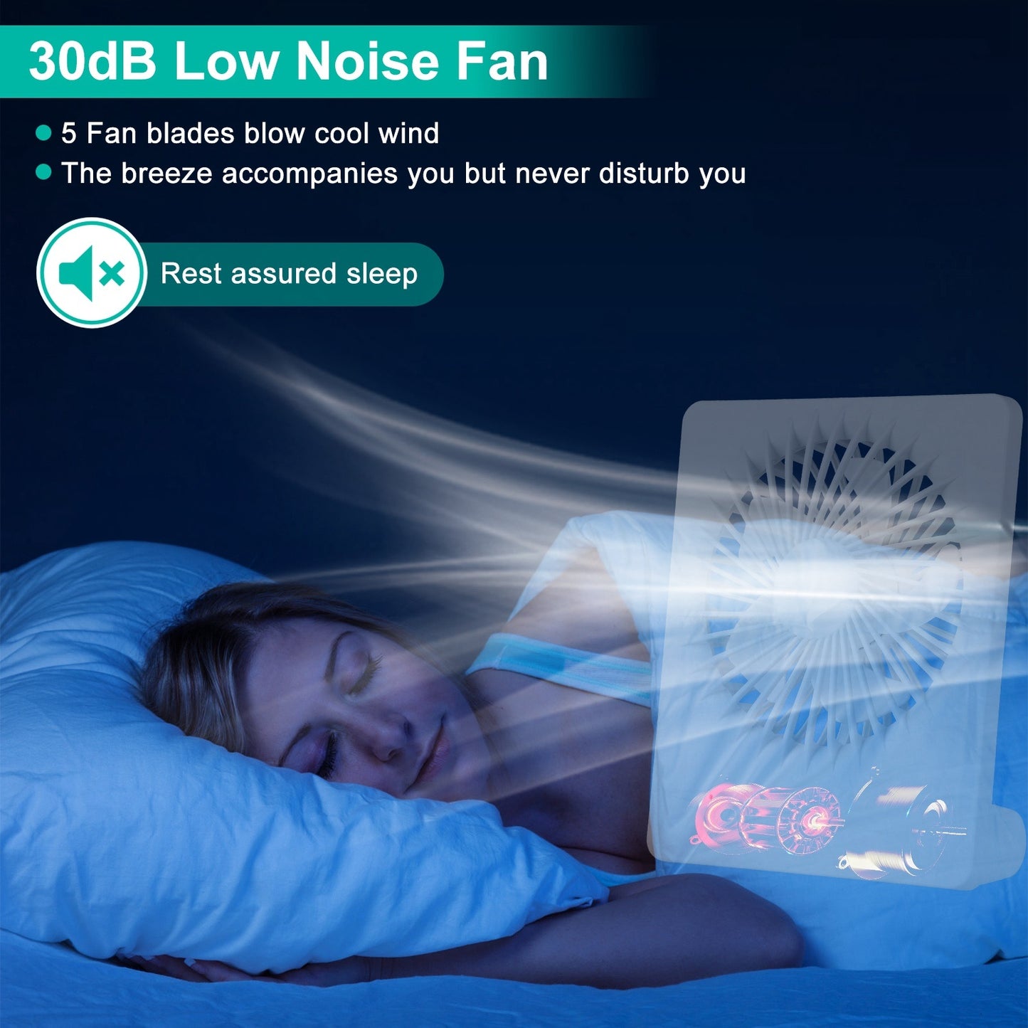 Portable Desk Fan USB Rechargeable Table Cooling Fan Quiet 5 Blades Desktop Fan With 3 Speeds Ajustment For Bedroom Office