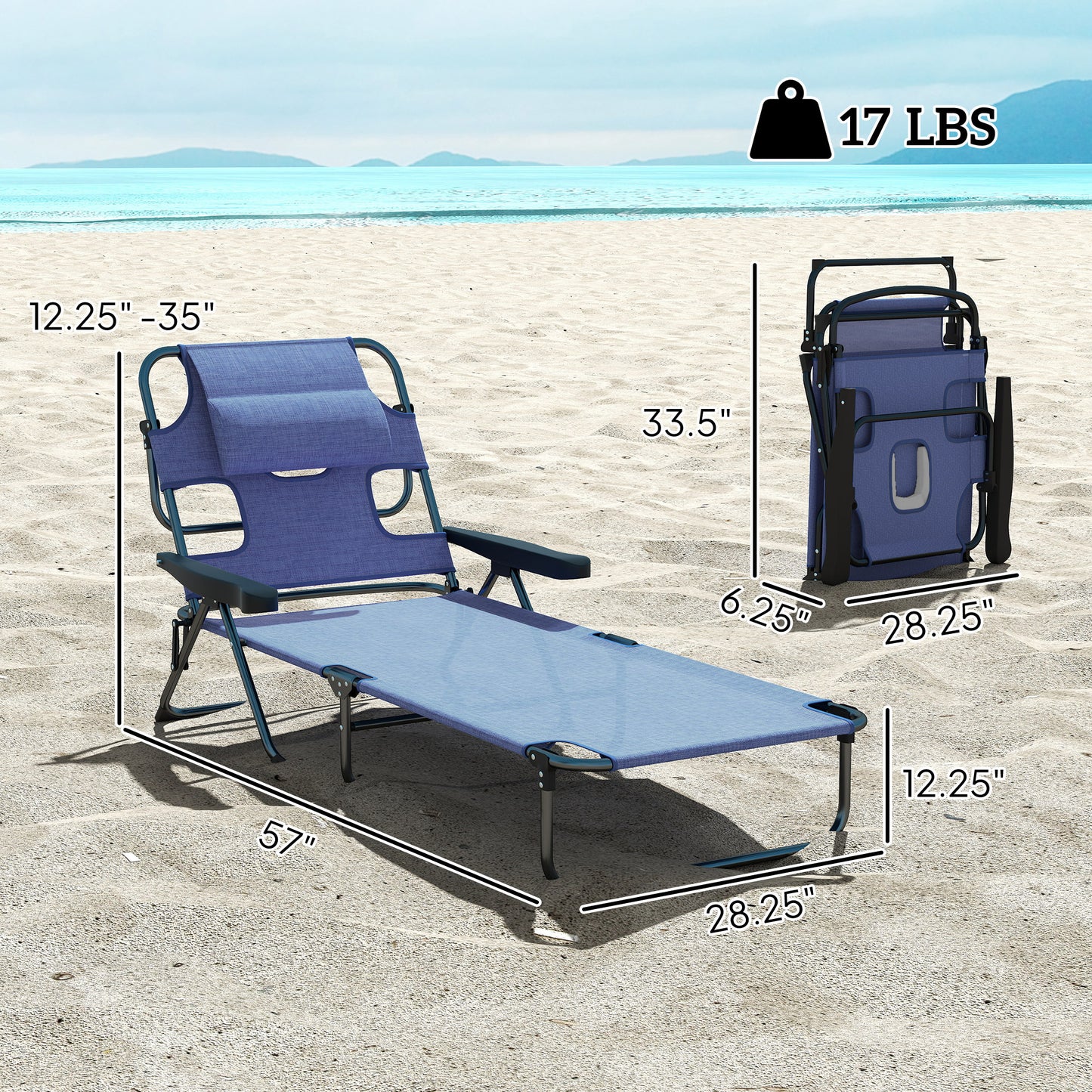 Folding Lounge Chair W Reclining Back, Gray