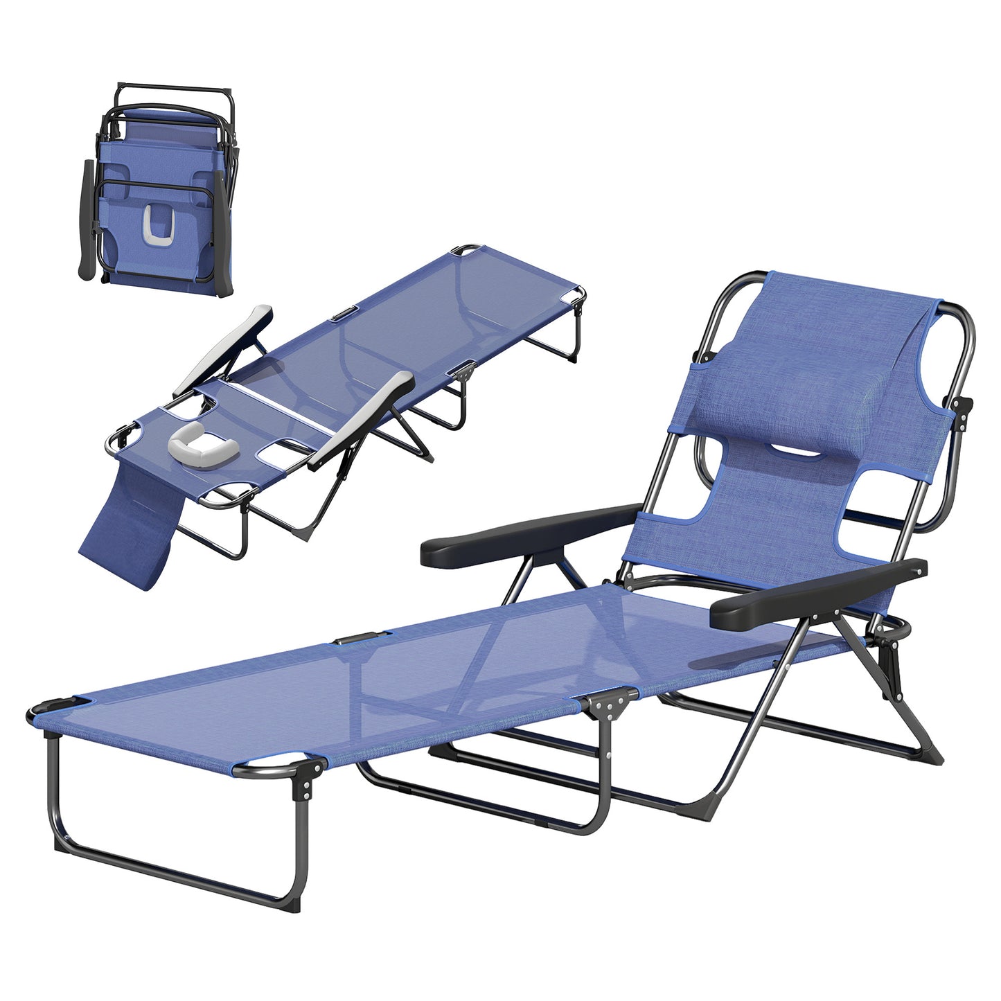 Folding Lounge Chair W Reclining Back, Gray