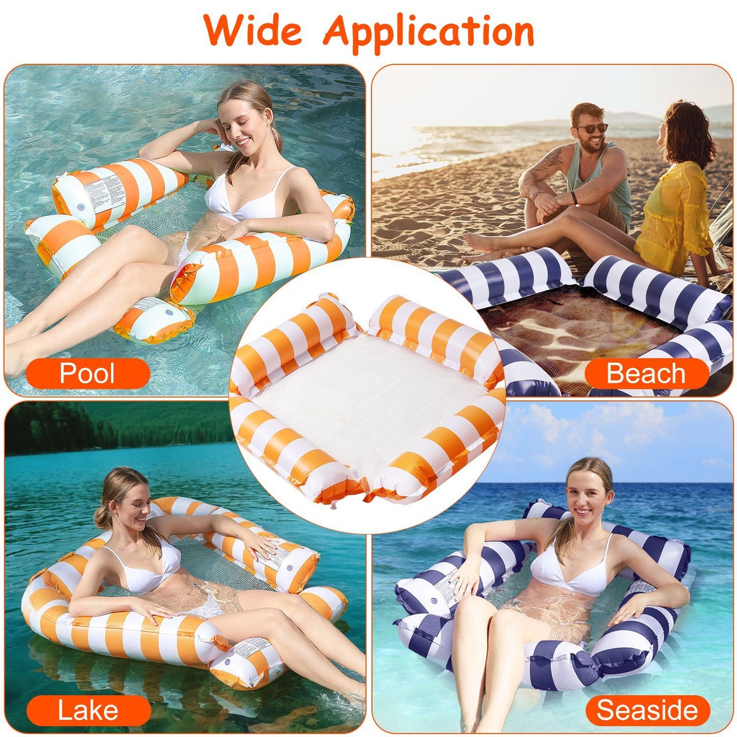 Set Of 3 Pack Inflatable Pool Floats 1 Drink & Snack Float 2 Water Hammocks With High Buoyancy Pillows Cooling Mesh